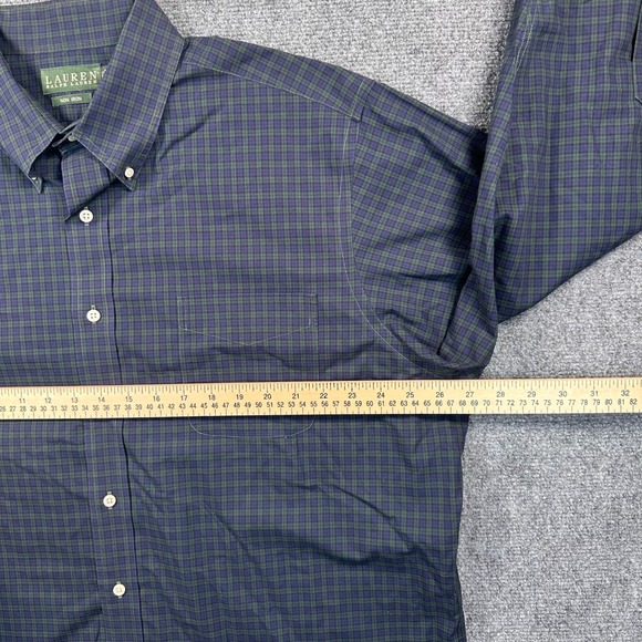 Lauren Ralph Lauren Button Down NON-IRON Shirt Men's 17.5-32/33 Blue Green Check - Picture 7 of 10